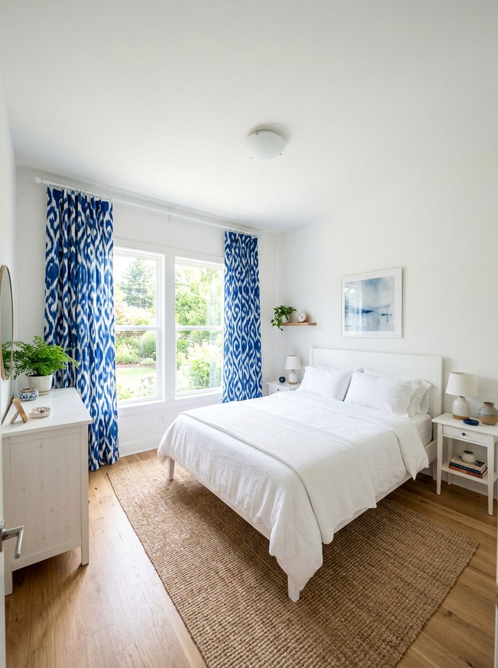 Cobalt Blue Patterned Curtains - 30 cobalt and white bedroom ideas