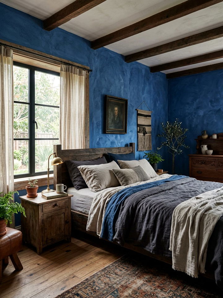 Cobalt Blue Plaster Wall - 30 cobalt blue bedroom ideas