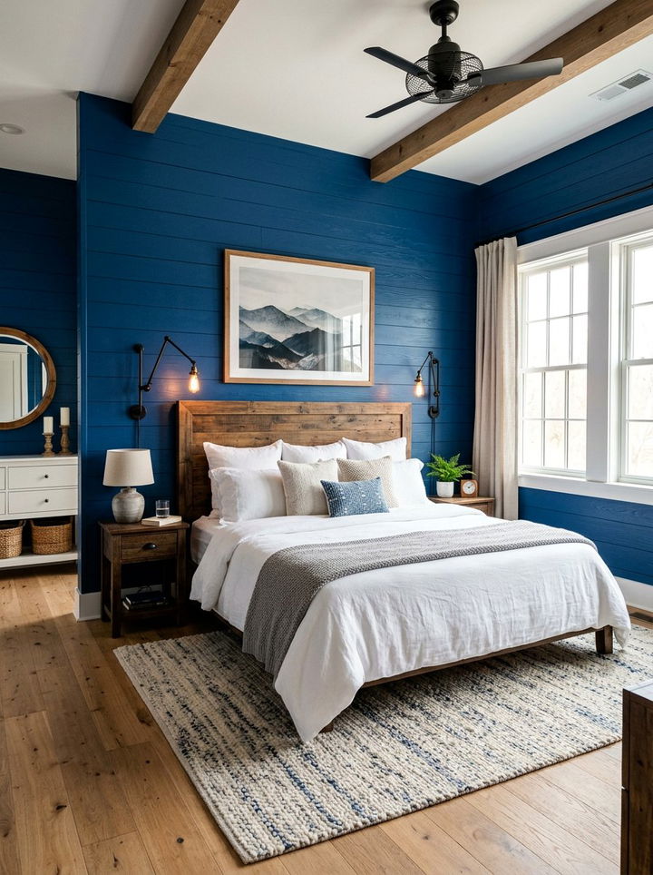Cobalt Blue Shiplap - 30 cobalt blue bedroom ideas