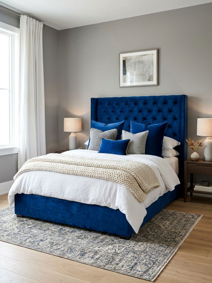Cobalt Blue Velvet Bed - 30 cobalt bedroom ideas