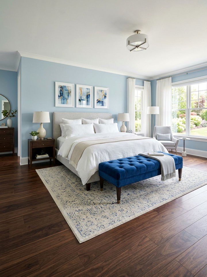 Cobalt Blue Velvet Bench - 30 cobalt blue bedroom ideas