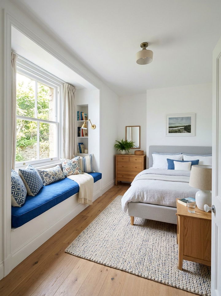 Cobalt Blue Window Seat - 30 cobalt blue bedroom ideas