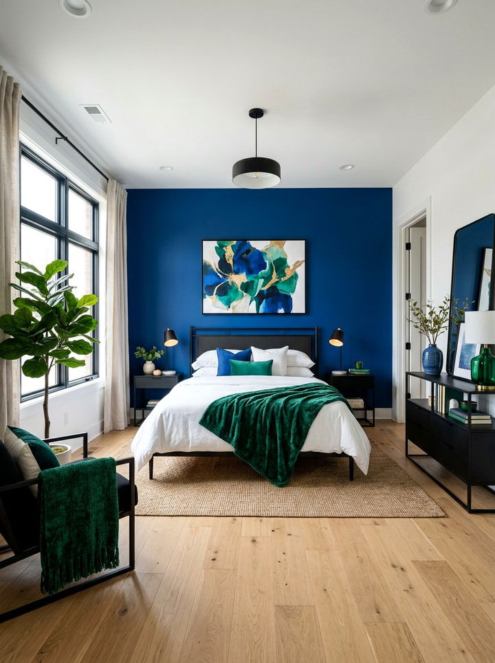 Cobalt blue and emerald green bedroom - 30 blue and green bedroom ideas