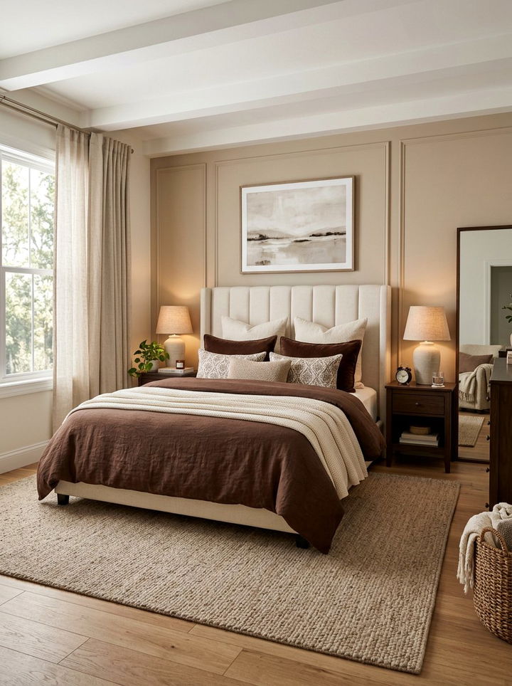 Cocoa and cream bedding - 30 brown bedroom ideas