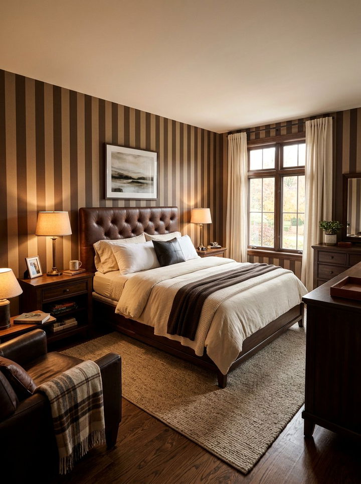 Coffee brown and tan stripe - 30 bedroom striped wallpapers