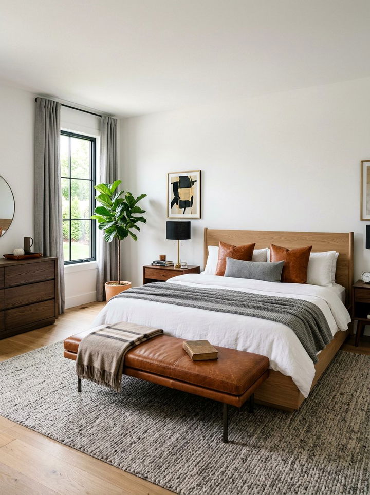 Cognac Leather Bedroom Accents - 30 warm neutral bedroom ideas