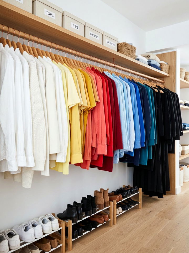 Color Coded Hanging Section - 30 bedroom closet organization