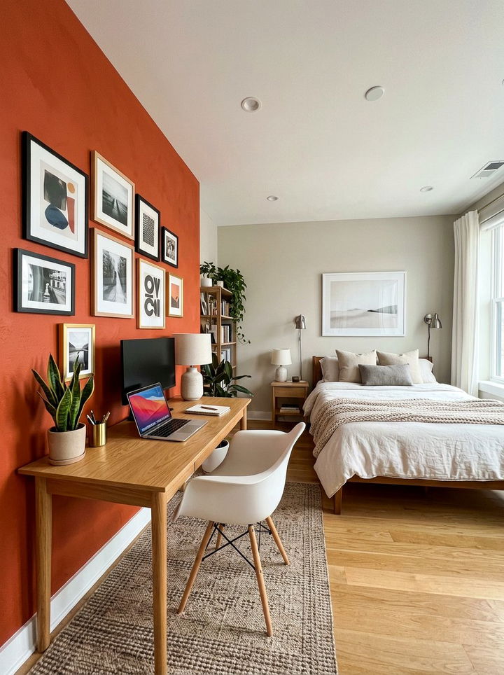 Colorful Accent Wall Office - 30 bedroom home office ideas