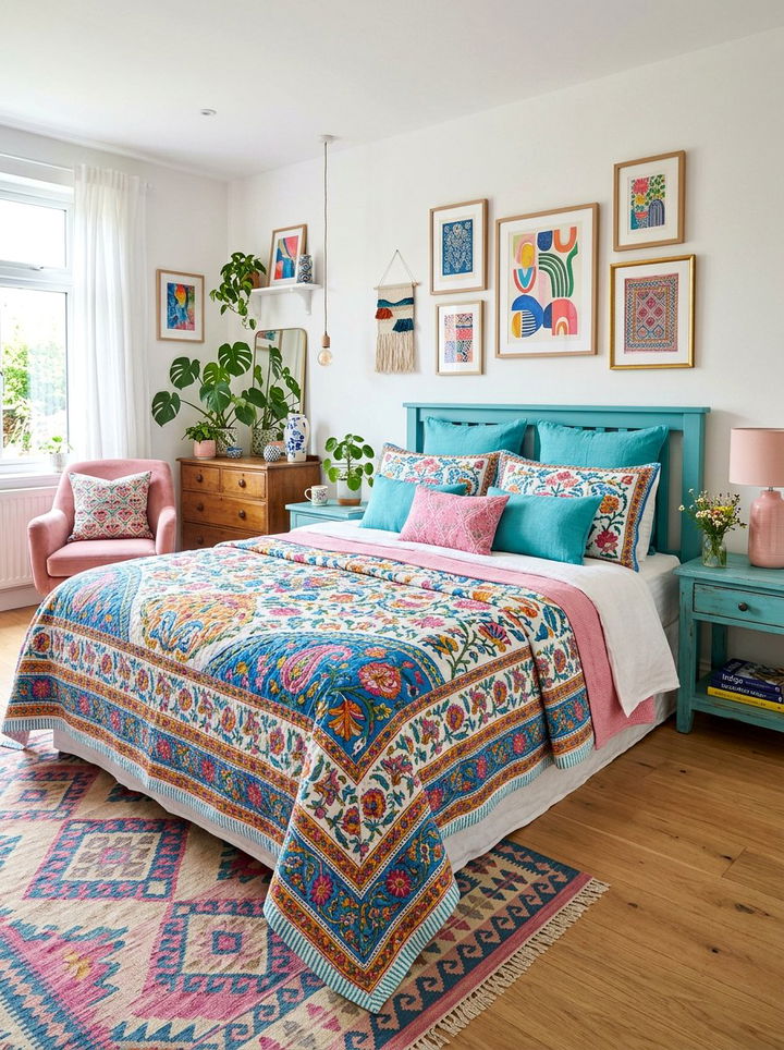 Colorful Block Print Quilt - 30 bedroom quilts