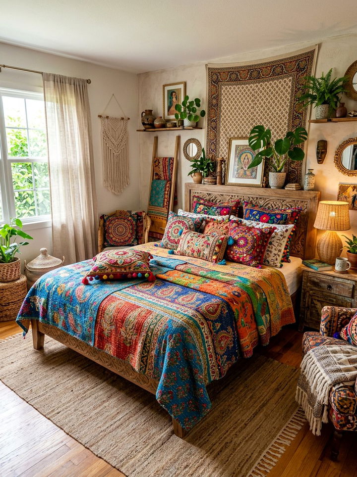 Colorful Boho Textiles - 30 bohemian bedroom ideas