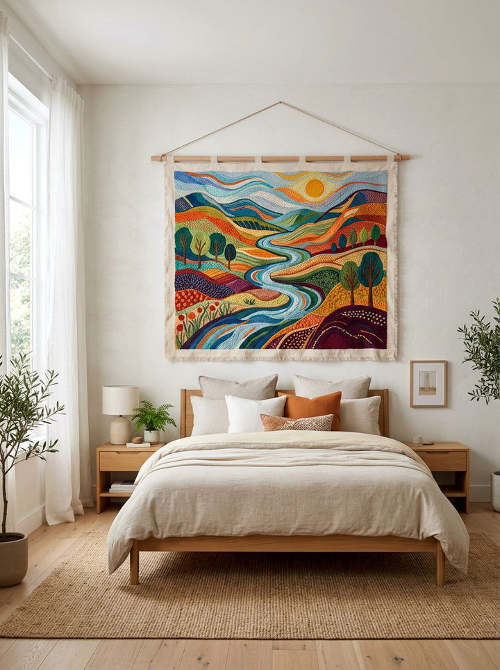 Colorful Embroidery Wall Hanging - 30 embroidered bedroom ideas