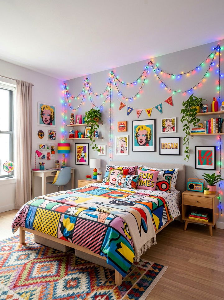 Colorful Fairy Lights Bedroom - 30 bedroom fairy lights ideas