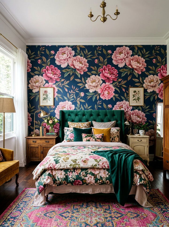 Colorful Floral Wallpaper Bedroom - 30 maximalist bedroom ideas