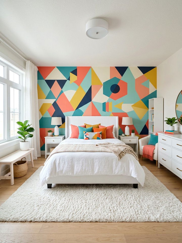 Colorful Geometric Wall Paint - 30 bedroom geometric wall designs