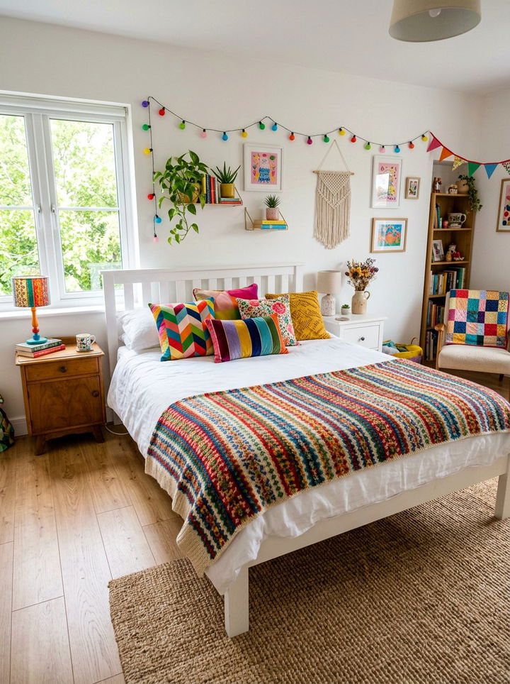 Colorful Knit Pattern Bedroom - 30 knitted bedroom ideas