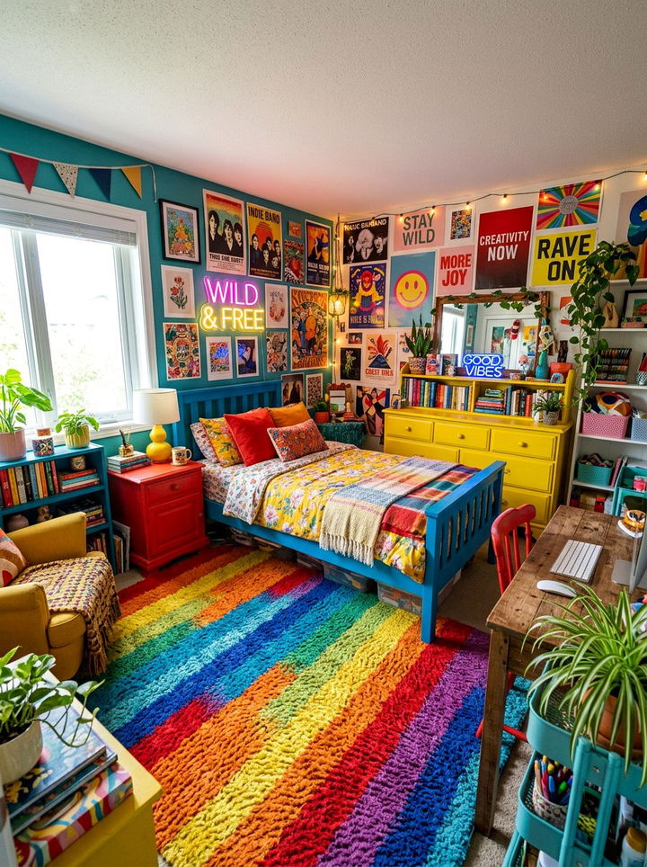 Colorful Mismatched Bedroom - 30 cluttercore bedroom ideas