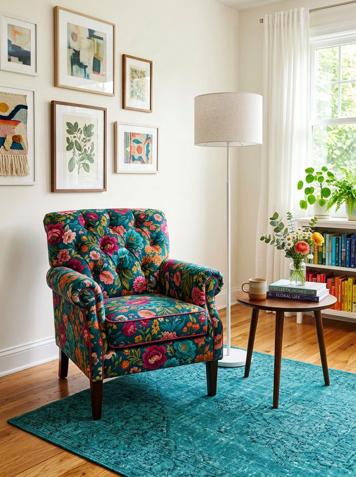 Colorful Patterned Accent Chair - 30 bedroom reading nook ideas