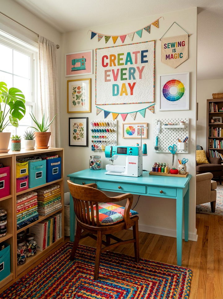 Colorful Sewing Nook - 30 bedroom sewing nook ideas