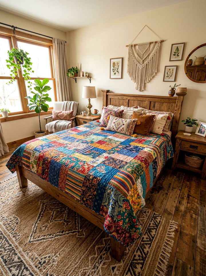 Colorful patchwork quilt - 30 patchwork bedroom ideas