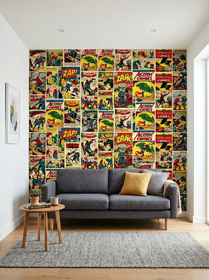 Comic Book Accent Wall - 30 comic book bedroom ideas