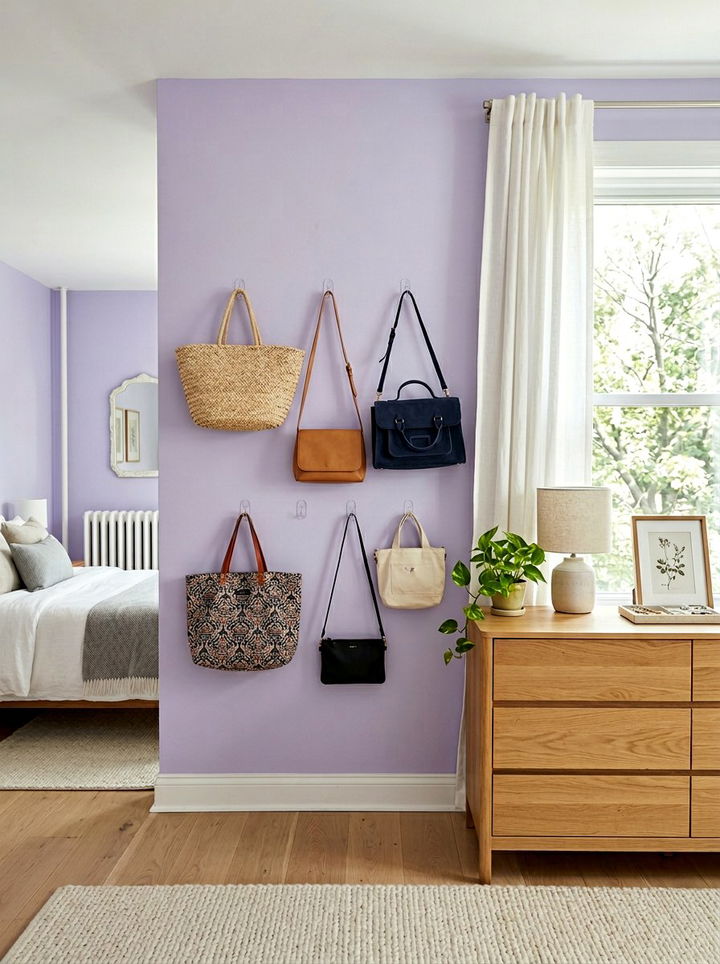 Command Hook Wall Display - 30 bedroom bag storage ideas