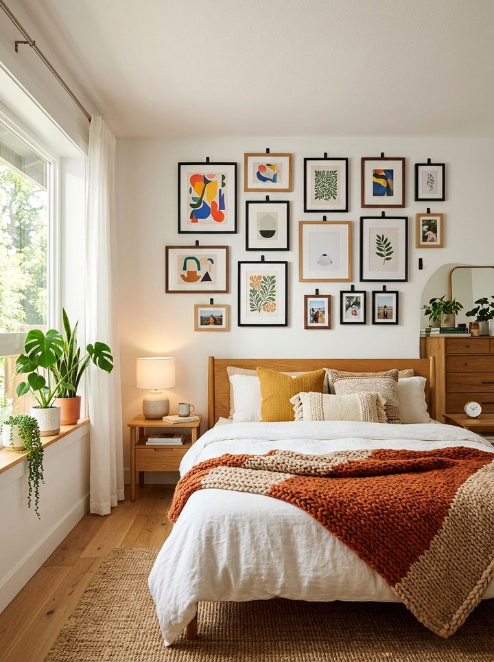 Command hook gallery wall - 30 removable bedroom ideas