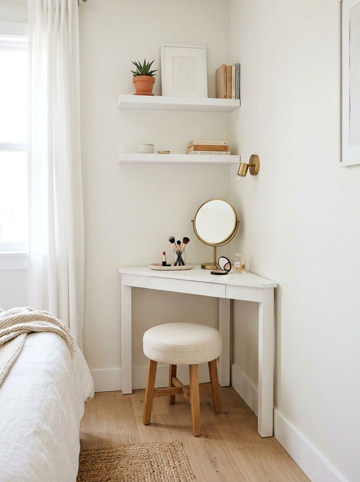 Compact Makeup Corner Vanity - 30 bedroom corner vanity ideas