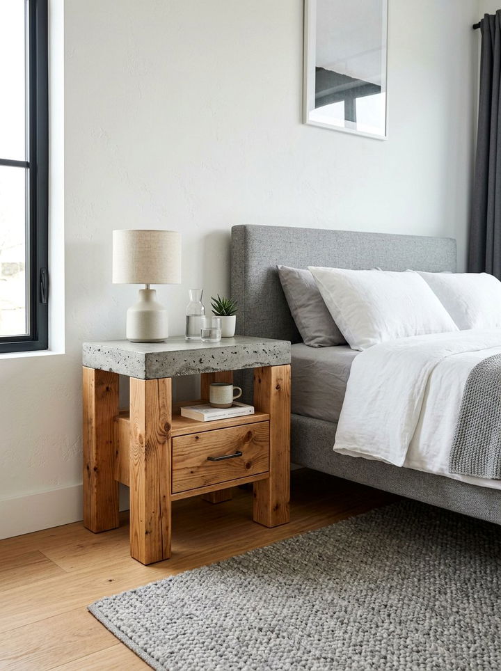 Concrete And Wood Nightstand - 30 bedroom rustic nightstands