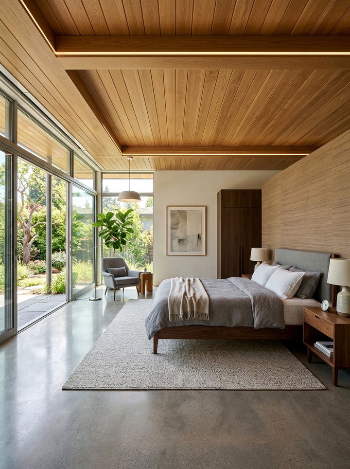 Concrete Bedroom With Wood Ceiling - 30 polished concrete bedroom ideas
