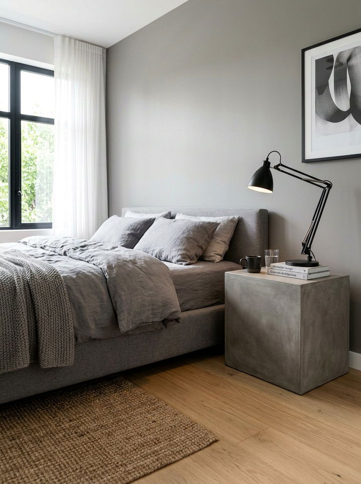 Concrete Bedside Table - 30 industrial gray bedroom ideas