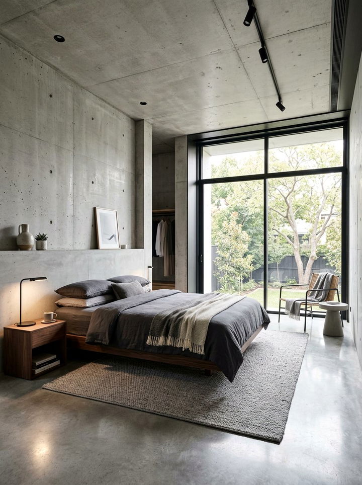 Concrete Finish Modern Bedroom - 30 grey bedroom design ideas