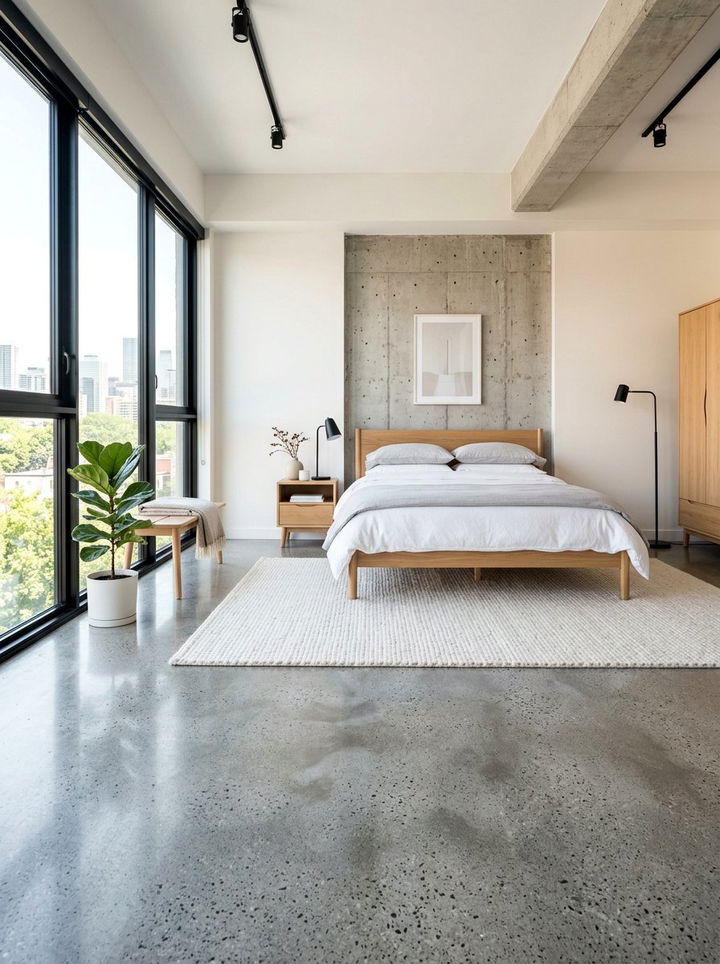 Concrete Floor Finish - 30 scandinavian bedroom ideas