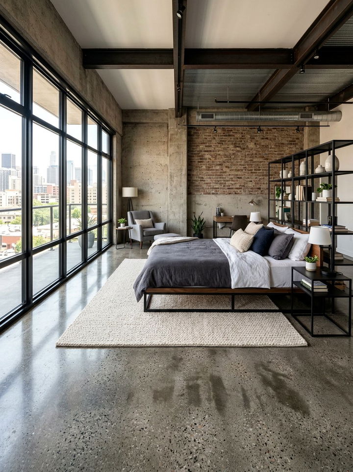 Concrete Floor Loft - 30 warehouse bedroom ideas