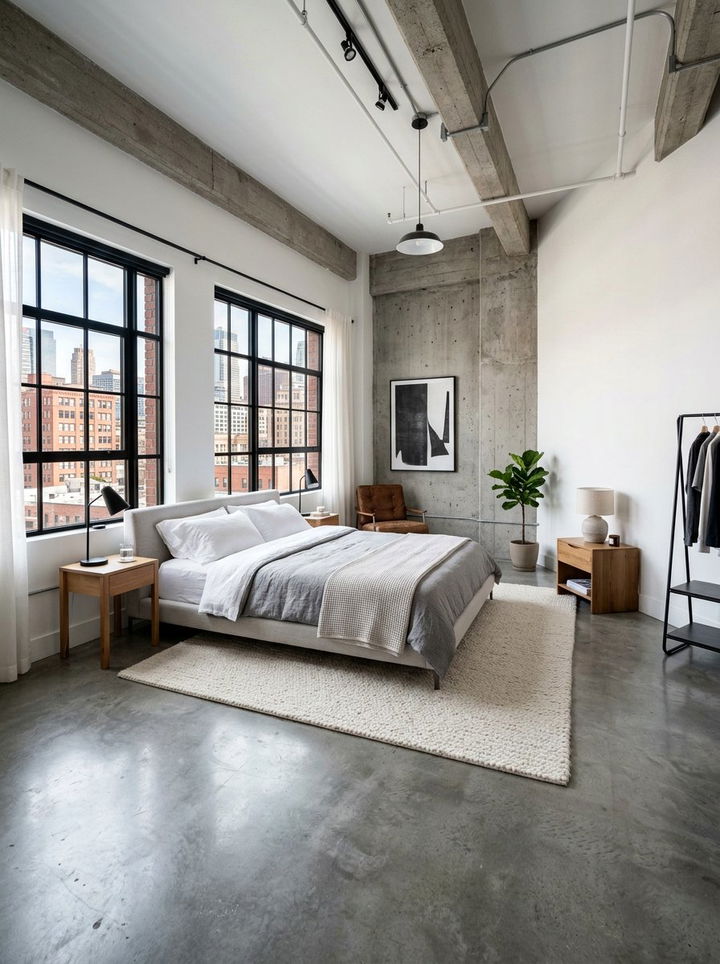 Concrete Floor White Industrial Bedroom - 30 industrial white bedroom ideas