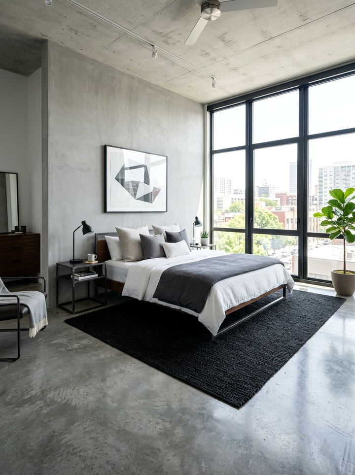 Concrete Floor - 30 industrial bedroom ideas