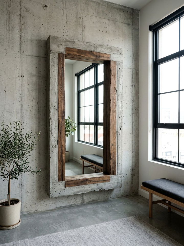 Concrete Frame Industrial Mirror - 30 bedroom floor mirrors