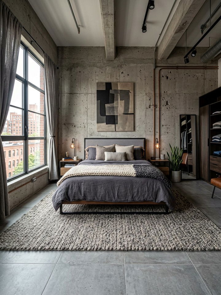 Concrete Gray Industrial Bedroom - 30 contemporary gray bedroom ideas