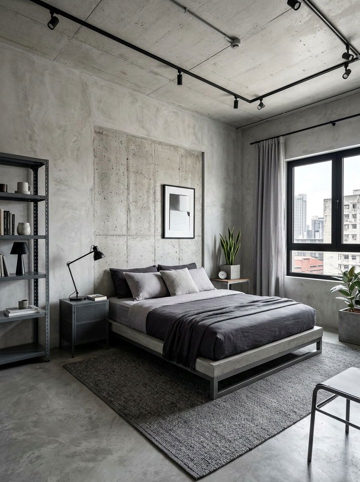 Concrete Grey Bedroom - 30 monochrome bedroom ideas