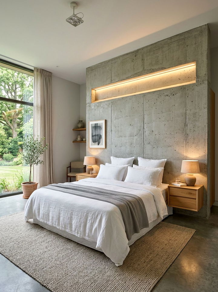 Concrete Headboard Feature - 30 concrete bedroom ideas