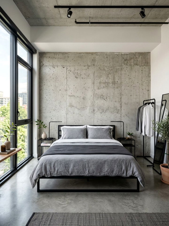 Concrete Look Finish - 30 bedroom accent wall ideas