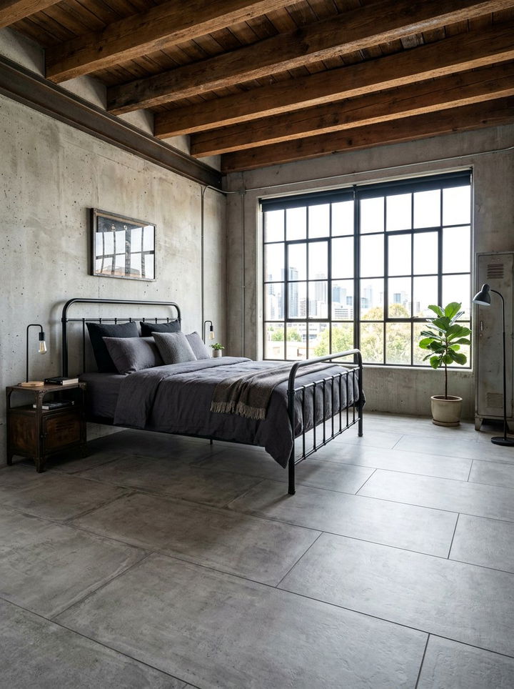 Concrete Look Tile - 30 bedroom tile ideas