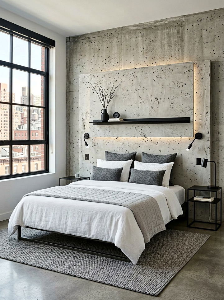 Concrete Style Floating Headboard - 30 bedroom floating headboard ideas