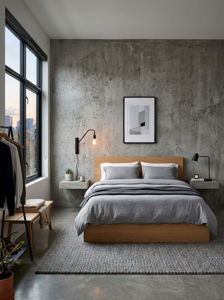 Concrete Texture Wall - 30 rustic gray bedroom ideas