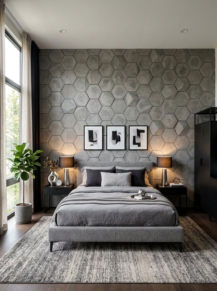 Concrete Tile Bedroom Accent - 30 concrete wall bedroom ideas