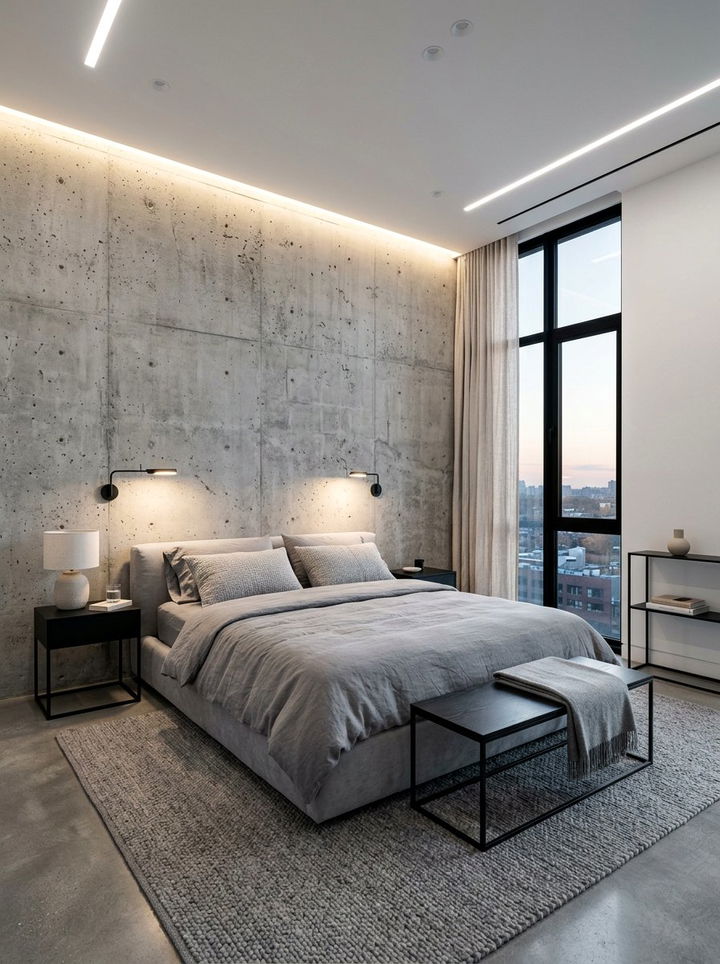 Concrete Wall Bedroom - 30 cool gray bedroom ideas
