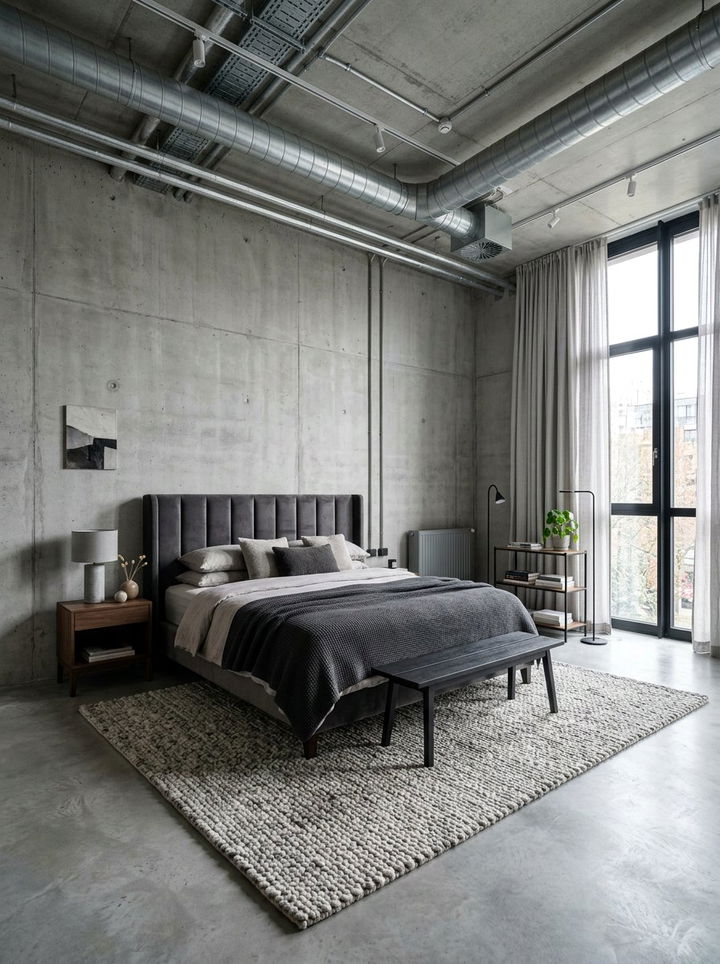 Concrete Wall Bedroom - 30 exposed ductwork bedroom ideas