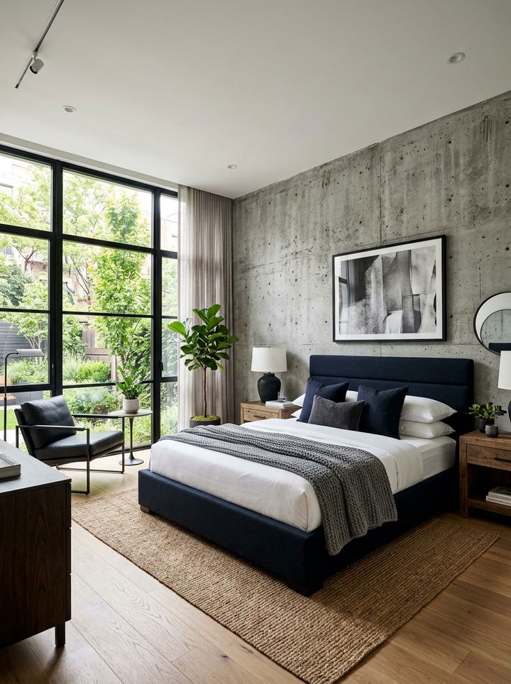 Concrete Wall Bedroom - 30 masculine bedroom ideas