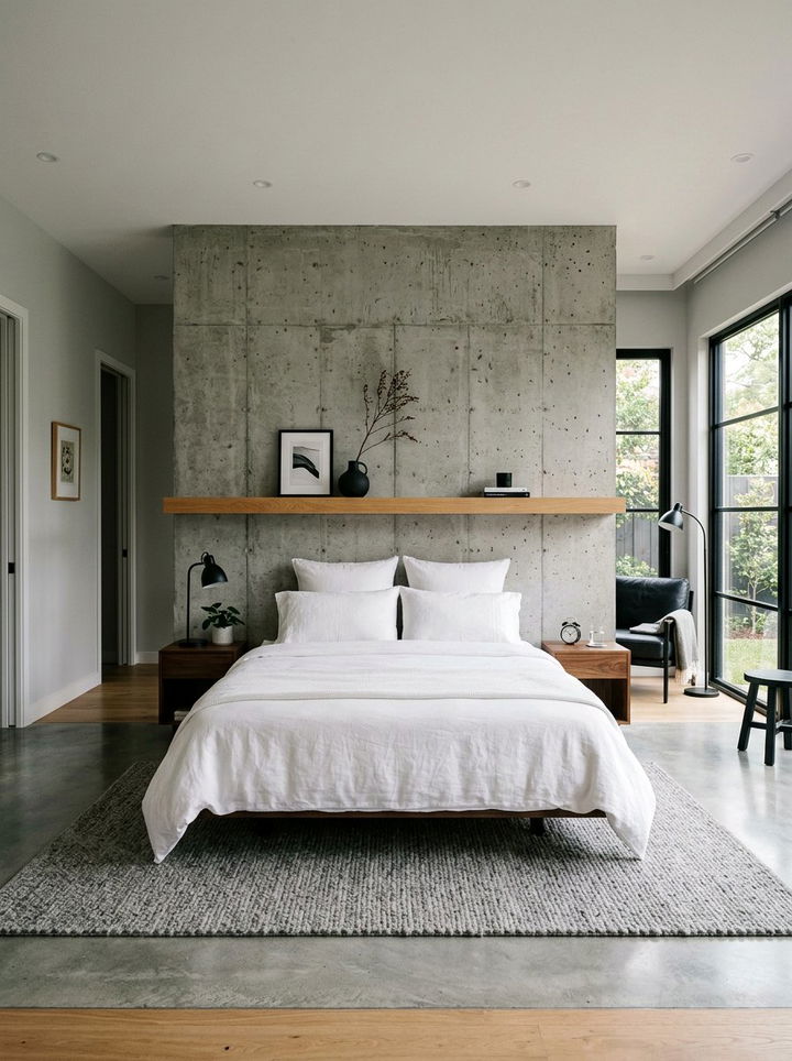 Concrete Wall Behind Bed - 30 concrete wall bedroom ideas