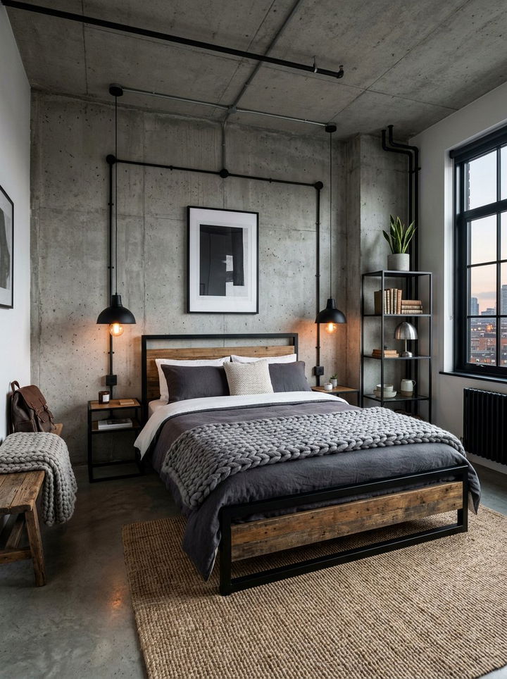 Concrete Wall Industrial Bedroom - 30 modern bedroom ideas