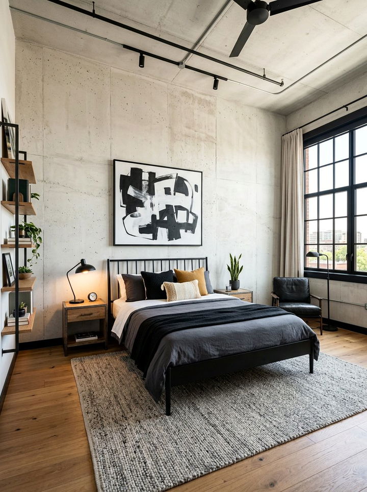 Concrete Wall Industrial Bedroom - 30 high ceiling bedroom ideas